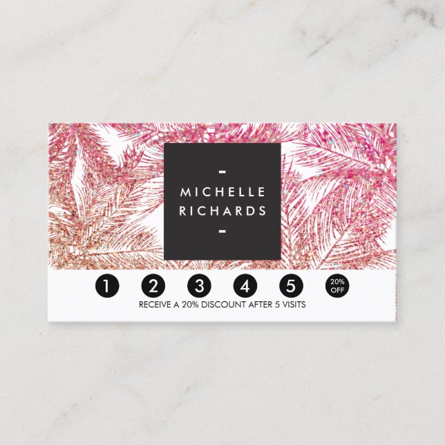 Tropical Pink/Bronze Glitter Palms Loyalty Card (Front)