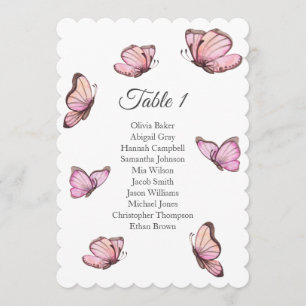 Tropical pink butterflies. Wedding Seating charts Invitation