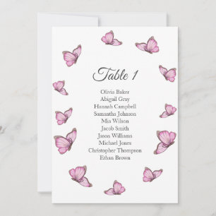 Tropical pink butterflies. Wedding Seating charts  Invitation