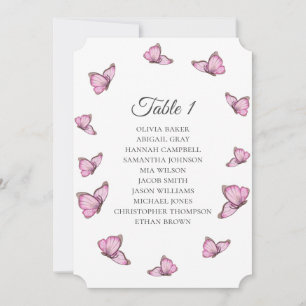 Tropical pink butterflies. Wedding Seating charts Invitation