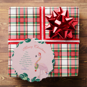Tropical Pink Christmas Flamingo Santa Hat Baubles Tree Decoration Card
