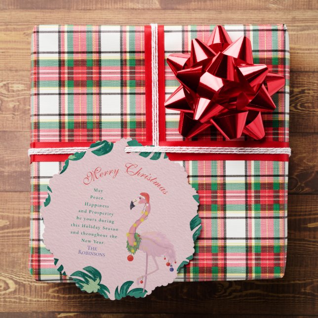 Tropical Pink Christmas Flamingo Santa Hat Baubles Tree Decoration Card (Insitu (Gift))