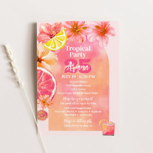 Tropical Pink Citrus Sunset Arch Birthday Invitation