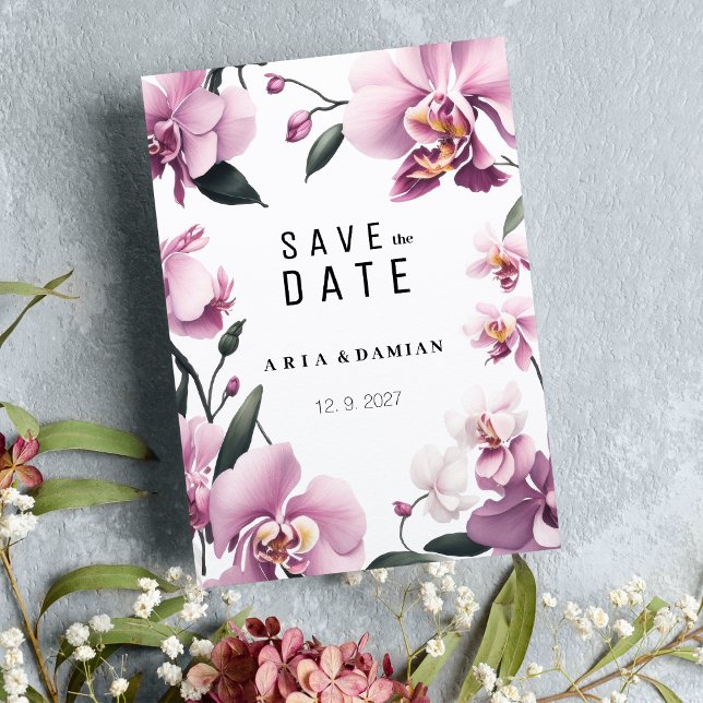 Tropical pink elegant orchid floral Save the Date  Invitation (Tropical pink elegant orchid floral Save the Date)