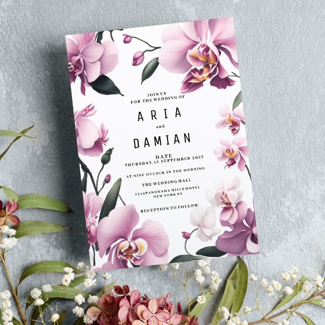 Tropical pink elegant orchid floral Wedding Invitation (Tropical pink elegant orchid floral Wedding )