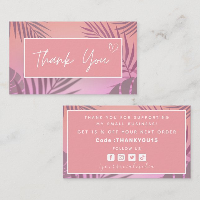 Tropical Pink Exotic Thank You Order Discount Code Business Card (Front/Back)