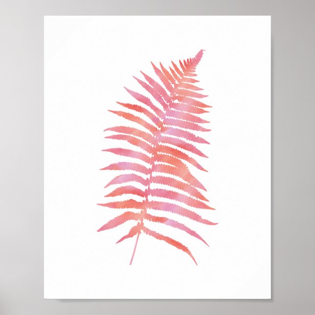 Tropical Pink Fern Leaf Watercolor Art Print (Front)