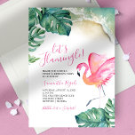 Tropical Pink Flamingo 16th Birthday Party Invitation<br><div class="desc">This charming 16th Birthday party invitation features the the words "Let's Flamingle" with the guest of honour's name set in a modern handwritten script typography with event details in a classic serif font. Designed using my original watercolor pink flamingo, monstera palm leaves and ocean shoreline. The card reverses to a...</div>