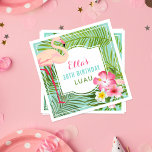 Tropical Pink Flamingo 30th Birthday Luau Napkin<br><div class="desc">Birthday luau party napkins feature a pretty pink flamingo with lush frame of tropical palm leaves and hibiscus flowers. Stylish custom text can be personalised with the birthday girl's name and custom event title. Vibrant colours include pink,  magenta,  yellow,  green,  seafoam,  and aqua blue.</div>