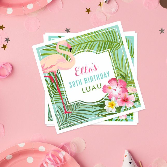 Tropical Pink Flamingo 30th Birthday Luau Napkin (Creator Uploaded)