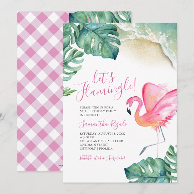 Tropical Pink Flamingo 50th Birthday Party Invitation (Front/Back)