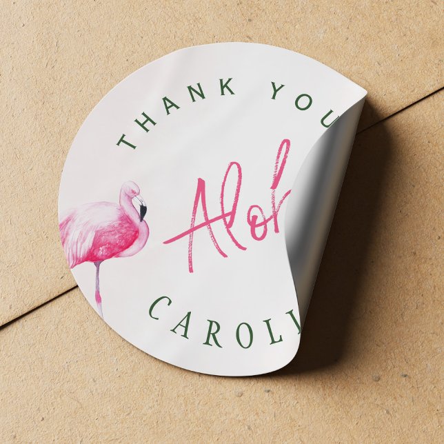 Tropical pink flamingo Aloha birthday thank you Classic Round Sticker (Creator Uploaded)