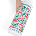Tropical Pink Flamingo an tropical leaves pattern Beach Towel<br><div class="desc">Colourful tropical flowers,  green leaves,  and tropical pink flamingo in a seamless pattern.
Changeable white background. Custom monogram.</div>