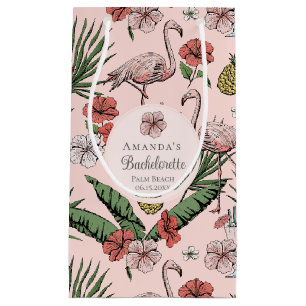 Tropical Pink Flamingo and Hibiscus Bachelorette Small Gift Bag