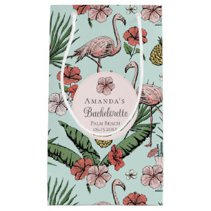 Tropical Pink Flamingo and Hibiscus Bachelorette Small Gift Bag