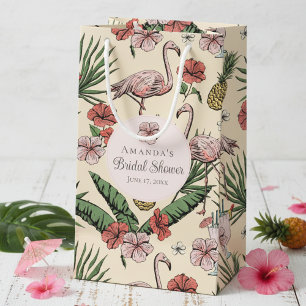 Tropical Pink Flamingo and Hibiscus Bridal Shower Small Gift Bag