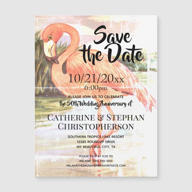 Tropical Pink Flamingo Anniversary Save the Date (Front)