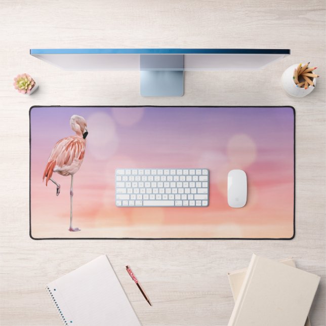 Tropical Pink Flamingo Art Sunset Desk Mat Pad (Office 1)
