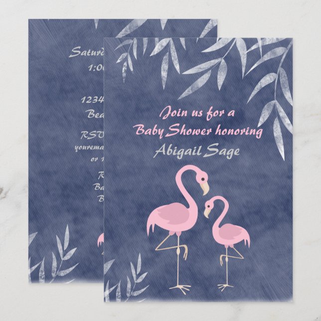 Tropical Pink Flamingo Beach Baby Shower Invite (Front/Back)