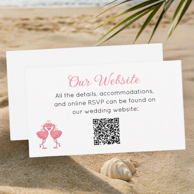 Tropical Pink Flamingo Beach Luau Wedding Website Enclosure Card (Creator Uploaded)
