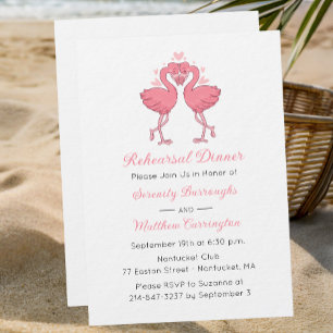 Tropical Pink Flamingo Beach Rehearsal Dinner Invitation
