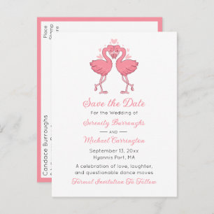 Tropical Pink Flamingo Beach Wedding Save the Date Postcard