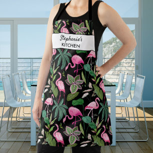 Tropical Pink Flamingo Bird, Add Name, Custom Text Apron