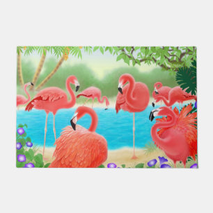 Tropical Pink Flamingo Birds Doormat