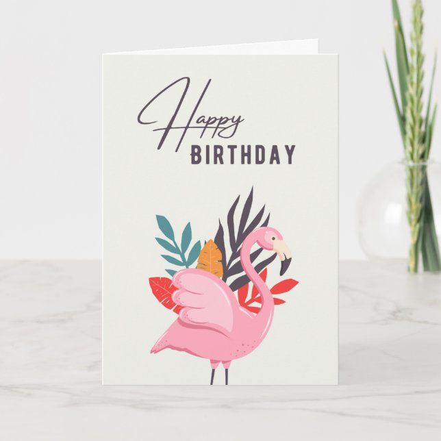 Tropical pink Flamingo birthday Card (Front)