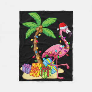 Tropical Pink Flamingo Christmas In July Summer Pa Fleece Blanket