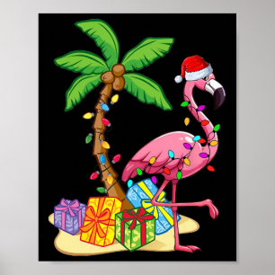 Tropical Pink Flamingo Christmas In July Summer Pa Poster