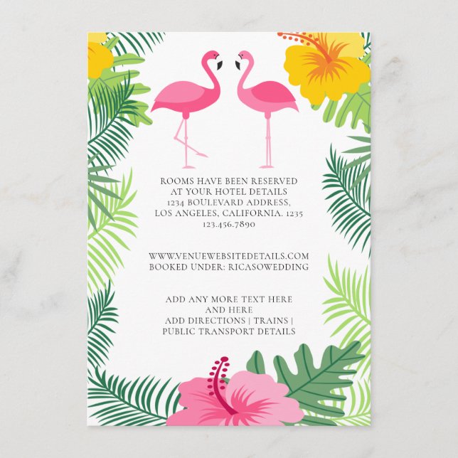 Tropical Pink Flamingo Colourful Wedding Details Enclosure Card (Front)