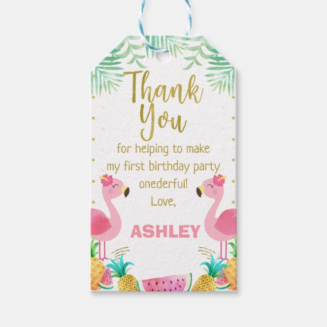 Tropical Pink Flamingo Favour Thank You Tag (Front)