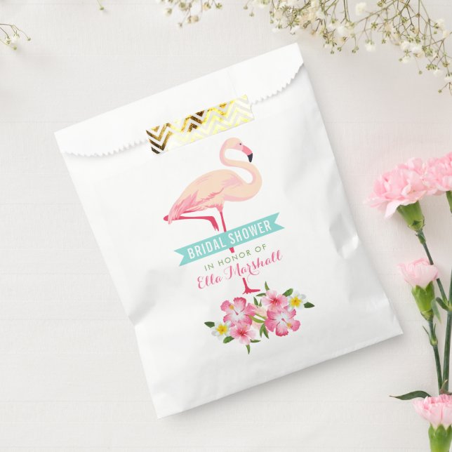 Tropical Pink Flamingo Floral Bridal Shower Favour Bags (Sealed)
