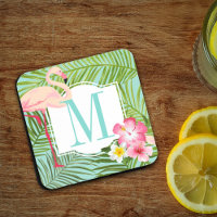 Tropical Pink Flamingo Floral Monogram Initial