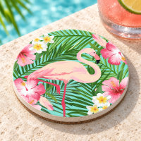 Tropical Pink Flamingo Floral Palm Leaves Summer