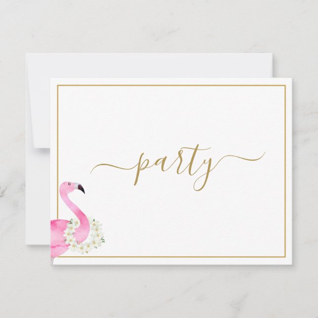 Tropical Pink Flamingo Floral Reception Party Invitation (Front)