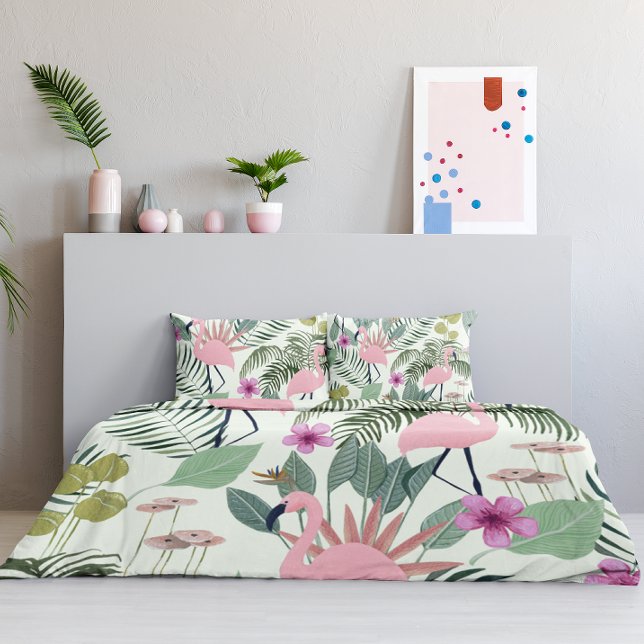 Tropical Pink Flamingo Green Leaf Unique Pillowcase (Creator Uploaded)