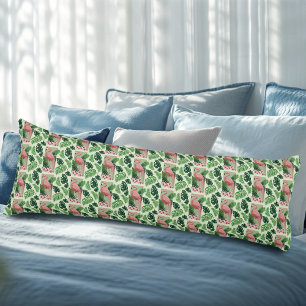 Tropical Pink Flamingo Green Palm Leaves Lily Body Cushion