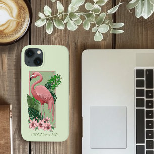 Tropical Pink Flamingo Green Palm Leaves Lily iPhone 13 Case