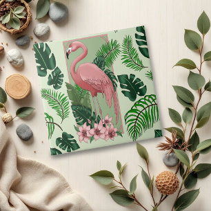 Tropical Pink Flamingo Green Palm Leaves Lily Tile