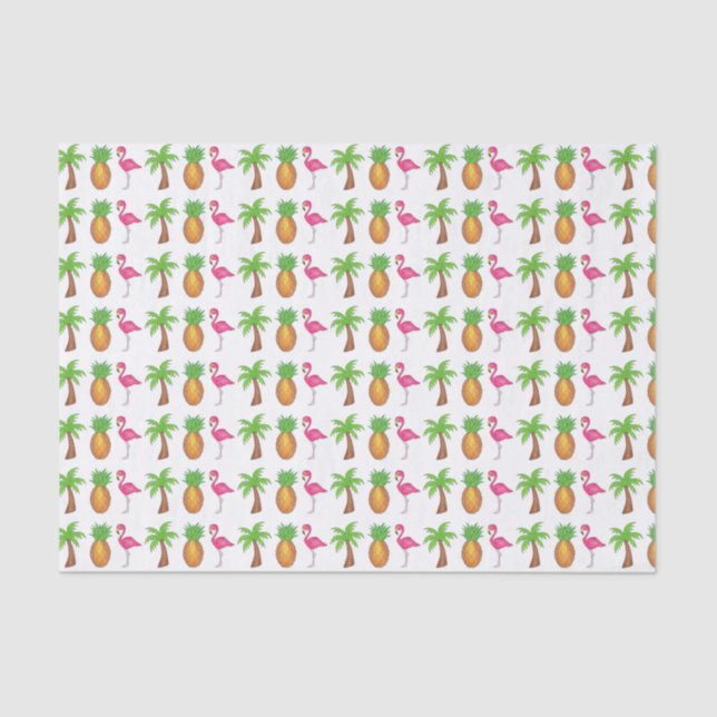 Tropical Pink Flamingo Green Palm Tree Pineapple Tissue Paper (Front)