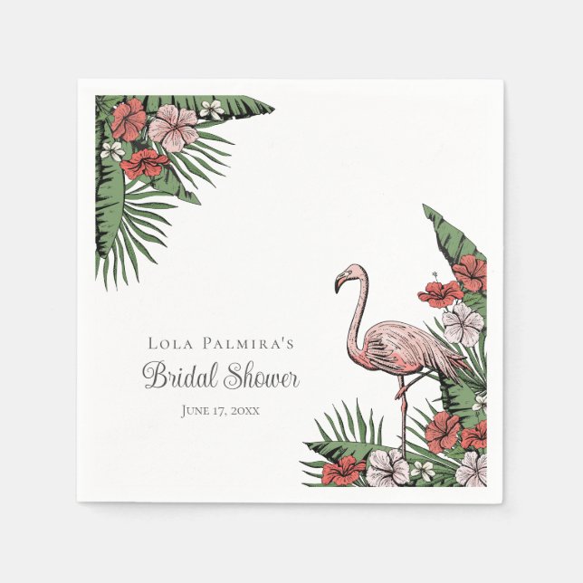 Tropical Pink Flamingo Hawaiian Bridal Shower Napkin (Front)