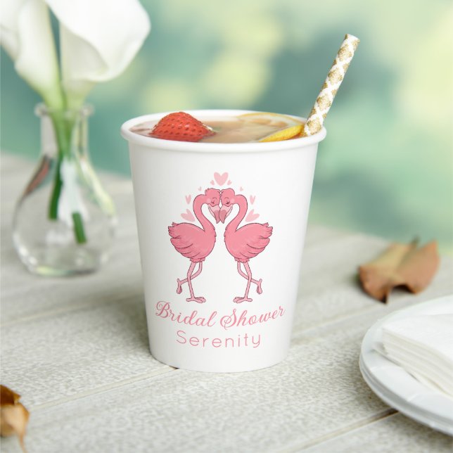 Tropical Pink Flamingo Hawaiian Bridal Shower Paper Cups (Insitu)