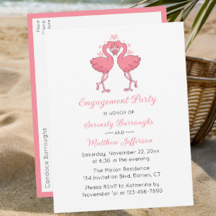 Tropical Pink Flamingo Hawaiian Engagement Party Invitation Postcard
