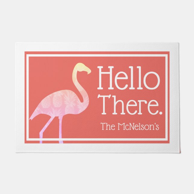 Tropical Pink Flamingo Hello There Doormat (Front)