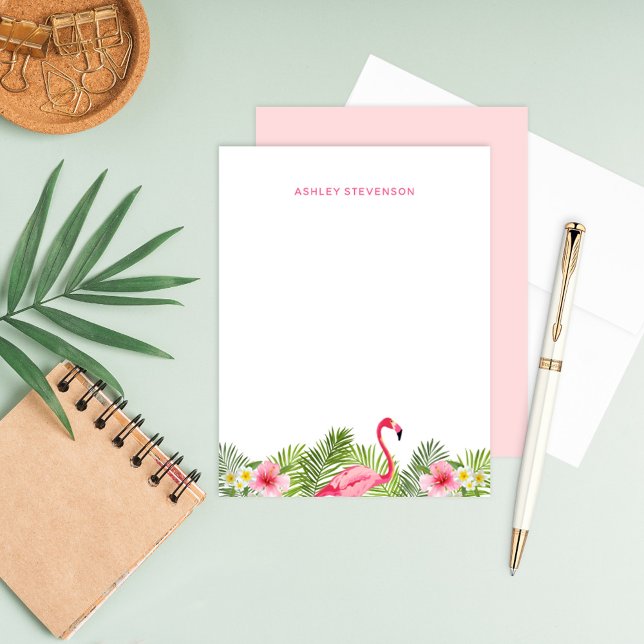 Tropical Pink Flamingo Hibiscus Monogram Card (Creator Uploaded)