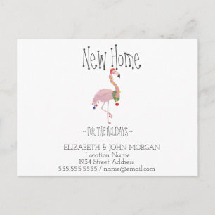 Tropical Pink Flamingo Holidays New Address Announcement Postcard