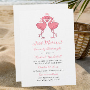 Tropical Pink Flamingo Just Married Announcement