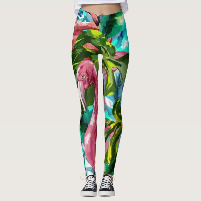 Tropical pink flamingo Leggings (Front)